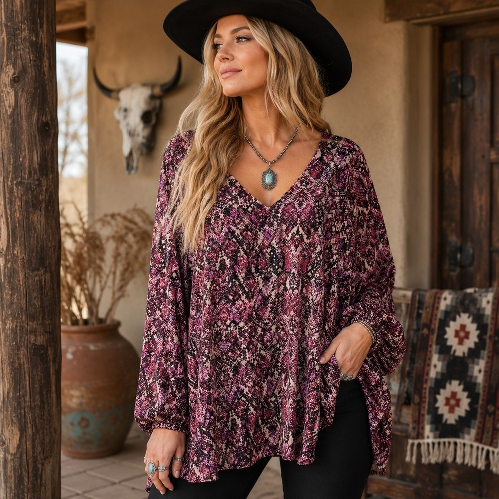 Show Me Your Mumu Snake Print Tunic Swing Top‎ Sz M Boho Artsy Flowy Festival